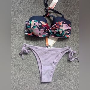 Floral Bikini Set with Purple Bottoms